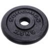 Sort vægtplade med 25 kg vægtmærke til fitness og hjemmetræning.