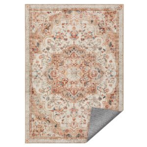 SONGMICS HOME Rug 120 x 170 cm Living Room Rug Non-Slip Rug Traditional Vintage Style Living Room Kitchen Hallway Dining Room Machine Washable Cappuccino Beige TAR032K01
