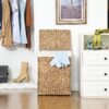 SONGMICS Handwoven Laundry Basket, 110L Synthetic Rattan Divided Clothes Hamper with Lid and Handles, Foldable, Removable Liner Bag, Natural LCB52NL - Billede 3