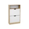 VASAGLE Shoe Cabinet with 2 Flaps, Shoe Rack with an Open Shelf, Melamine Veneer, Easy to Clean, 60 x 24 x 102 cm, White and Natural LBC04NW