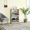 VASAGLE Shoe Cabinet with 2 Flaps, Shoe Rack with an Open Shelf, Melamine Veneer, Easy to Clean, 60 x 24 x 102 cm, White and Natural LBC04NW - Billede 4