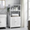 VASAGLE Bathroom Floor Cabinet, Tall Storage Cabinet, Freestanding Bookshelf with 2 Open Shelves and Double Doors, 60 x 32.5 x 122 cm, for Living Room, Kitchen, Study, Entryway, Matte White BBC81WT - Billede 2