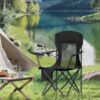 Campingstole, foldbare udendørsstole sæt med 2, høj ryg, justerbare armlæn, blæksort - Billede 2