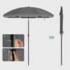 1,6 m parasol, strandparasol, bærbar polyesterbaldakin, glasfiberribber, grå - Billede 2