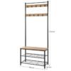 Vasagle coat stand HSR041N01, with 9 hooks, metal / wood, black / brown - Billede 3