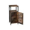 Side cabinet i træ og metal med åben hylde og skydelåge.