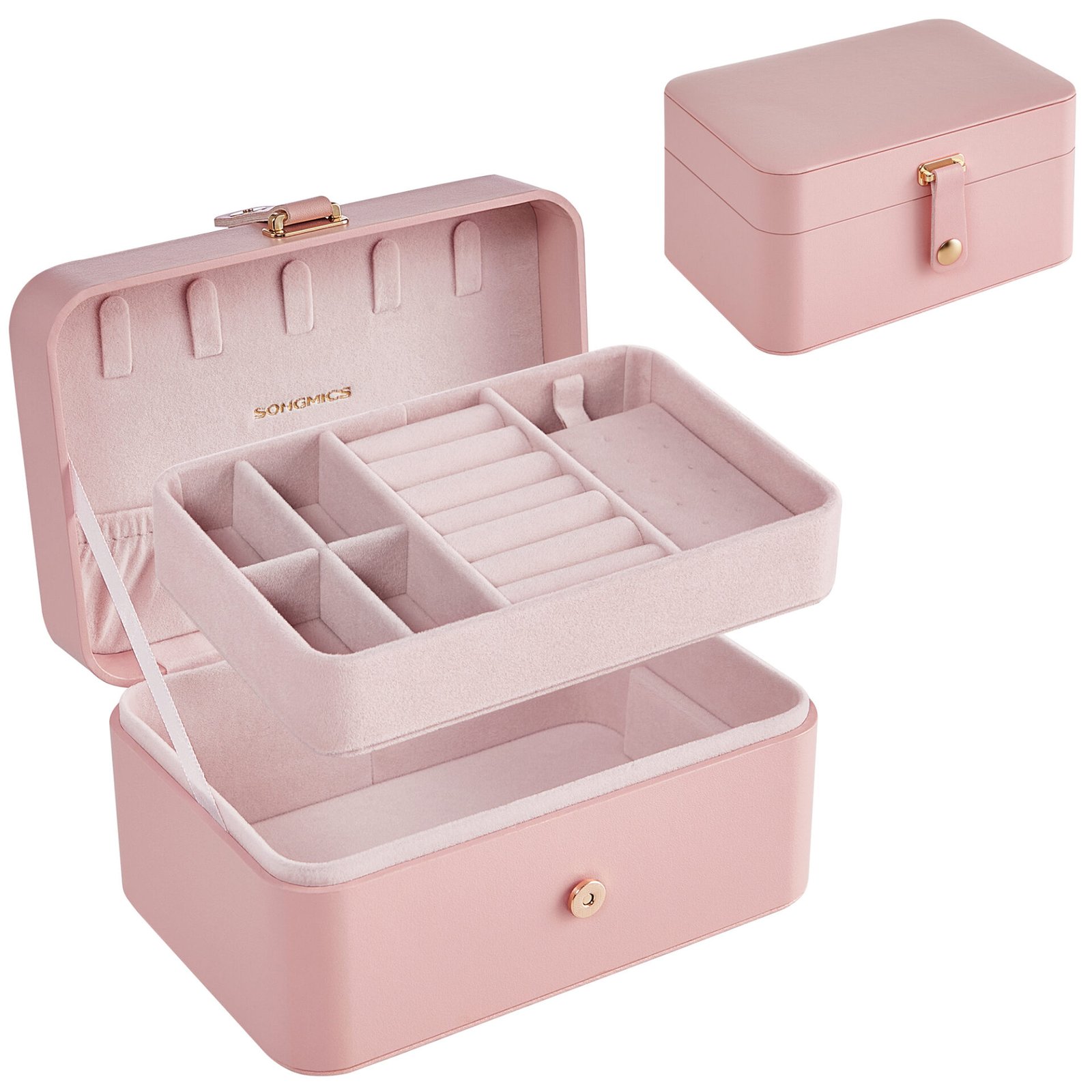 Smykkeskrin, Rejsesmykkeskrin, 2-lags, til større tilbehør, Jelly Pink 1 Smykkeskrin