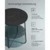 Moderner runder Beistelltisch mit Stoffkorb und schwarzem Holz-Design.