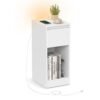 Natbord med stikkontakter, natbord med LED-lys, hvid