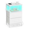 Natbord med ladestation, sidebord, LED-belysning, Cloud White/Snehvid
