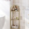 VASAGLE Corner Shelf Stand, Small Bathroom Storage Organiser, 3-Tier Tempered Glass Shelf, Toilet Paper Stand, Plant Stand, Bedroom Living Room Decor, Metal Frame, Modern, Metallic Golden LGT811A01 - Billede 2