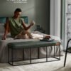 VASAGLE EKHO Collection - Bench for Entryway Bedroom, Synthetic Leather with Stitching, Ottoman Bench with Steel Frame, Living Dining Room, Mid-Century Modern, Loads 660 lb, Forest Green LOM073C01 - Billede 2