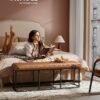 VASAGLE EKHO Collection - Bench for Entryway Bedroom, Synthetic Leather with Stitching, Ottoman Bench with Steel Frame, Living Dining Room, Mid-Century Modern, Loads 660 lb, Caramel Brown LOM073K01 - Billede 2