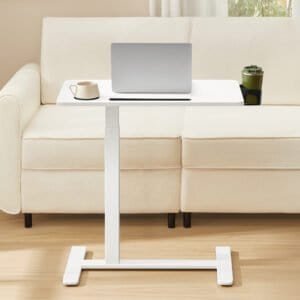 Hvidt mobilt computerbord med hjul og bordplade 70x40 cm.