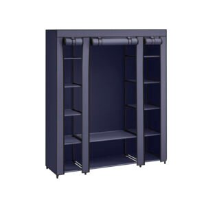 SONGMICS Fabric Wardrobe, Portable Wardrobe for Bedroom, Clothes Rail with Non-Woven Fabric Cover, Clothes Storage Organiser, 45 x 150 x 175 cm, 12 Compartments, Metal Frame, Navy Blue LSF003I0