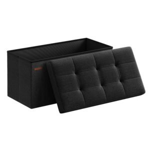 76 cm foldbar opbevaringsfodskammel, fodstøtte til skammel, opbevaringskommode, blæksort