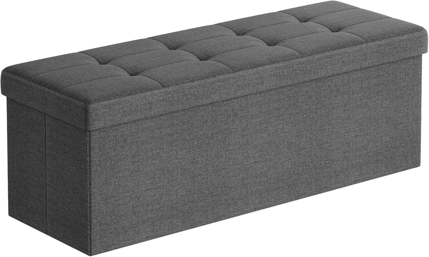 Opbevaringspuf, polstret, foldbar bænk, kommode med låg, 120 liters kapacitet, mørkegrå 1 Opbevaringspuf, polstret, foldbar bænk, kommode med låg, 120 liters kapacitet, mørkegrå