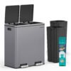 Dobbelt skraldespand, 2 x 8 gallon (2 x 30 l) metalgenbrugsbeholder med 15 affaldsposer, skifergrå