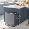 Dobbelt skraldespand, 2 x 8 gallon (2 x 30 l) metalgenbrugsbeholder med 15 affaldsposer, skifergrå - Billede 2