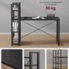 Computerbord, Skrivebord med Opbevaringshylder, 137,2 cm Bred, Ebony Black - Billede 6