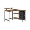 L-formet skrivebord med 2 rummelige skuffer, gamingbord med skærmstativ, rustik brun