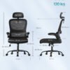 Kontorstol, Ergonomisk Mesh-stol til Skrivebord, Lændestøtte, Blæksort - Billede 3