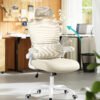 Kontorstol, Ergonomisk Mesh-stol til Skrivebord, Justerbar Nakkestøtte, Sandbeige - Billede 2