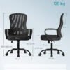 Ergonomisk kontorstol, drejelig kontorstol i mesh med lændestøtte, sort blæk - Billede 3