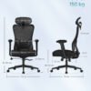 Ergonomisk kontorstol, justerbar hovedstøtte og lændestøtte, justerbar højde, blæksort - Billede 3