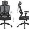 Ergonomisk kontor- og skrivebordsstol med lændestøtte, drejelig computerstol, sort - Billede 2