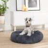 FEANDREA Dog Bed, Donut Cat Bed, Fluffy Calming Pet Bed with Removable, Washable Cover, Soft Long Plush, 70 cm, Dark Grey - Billede 2