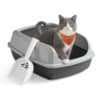 Højsidet åben kattebakke med skovl til kattepleje.