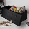 102 cm foldbar opbevaringsbænk, opbevaringskommode, fodstøtte, sofabord, sort - Billede 3