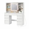 Toiletbord med spejl og LED-lys, strømskinne, 9 skuffer, 10x spejl, Cloud White - Billede 2