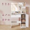 Toiletbord med LED-spejl og strømskinne, Kosmetikbord, Hvid - Billede 3