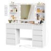 Toiletbord med LED-spejl, sminkebord med stikkontakter, montering, Cloud White