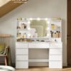 Toiletbord med LED-spejl, sminkebord med stikkontakter, montering, Cloud White - Billede 2