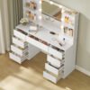 Toiletbord med LED-spejl, sminkebord med stikkontakter, montering, Cloud White - Billede 4