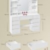 Toiletbord med LED-spejl, sminkebord med stikkontakter, montering, Cloud White - Billede 6