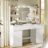 Toiletbord med spejl og LED-lys, strømskinne, 2 skabe, Cloud White - Billede 2