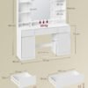 Toiletbord med spejl og LED-lys, strømskinne, 2 skabe, Cloud White - Billede 6