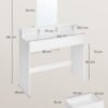 Toiletbord med stort spejl 2 skuffer 3 åbne rum Kosmetikbord moderne hvid - Billede 6