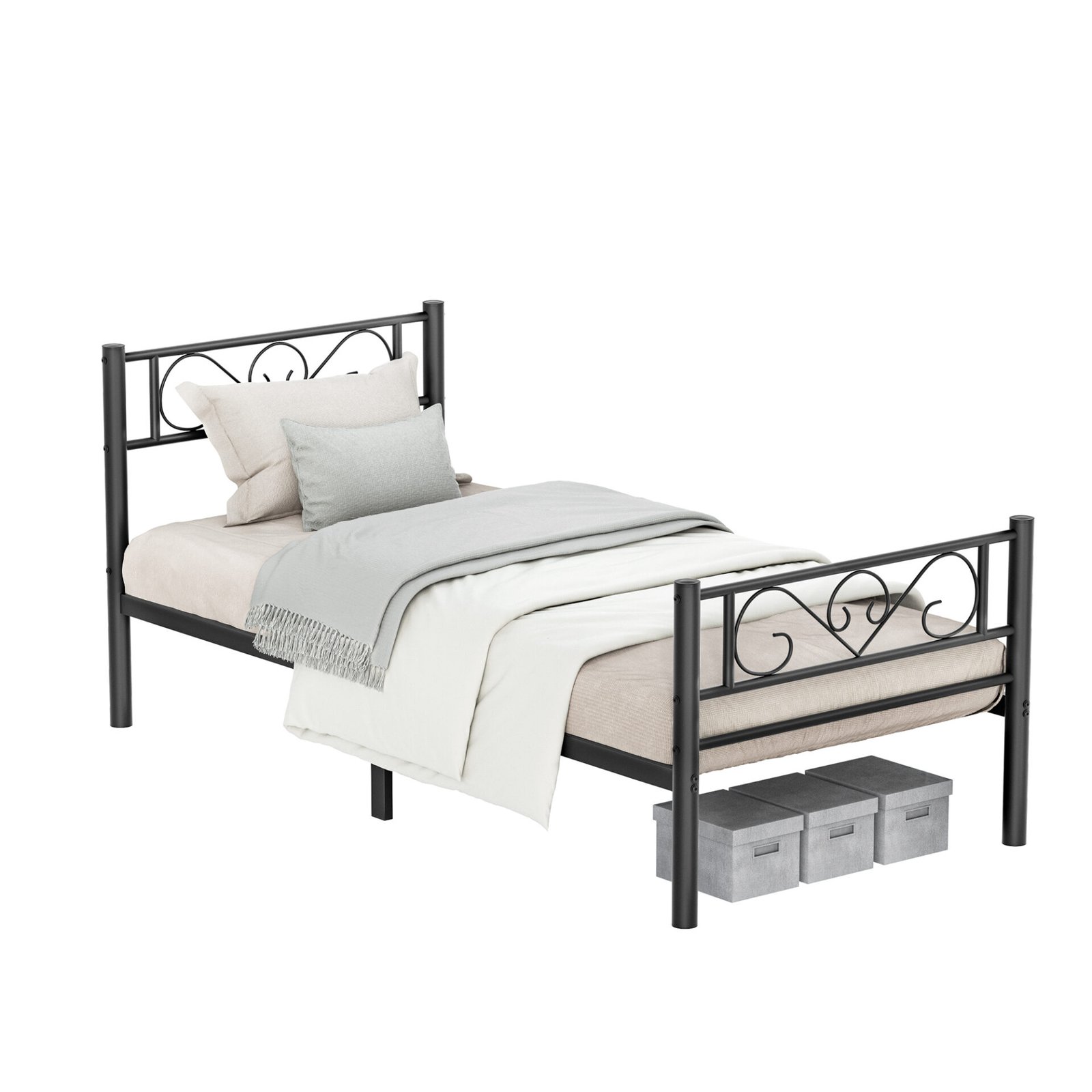 Enkelt sengestel i metal, passer til madras på 90 x 190 cm, nem montering, sort 1 Enkelt sengestel i metal, passer til madras på 90 x 190 cm, nem montering, sort