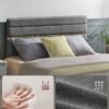 Dobbeltsengestel, egnet til en 140 x 200 cm madras, justerbar polstret, skifergrå - Billede 3