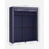 Dark blue foldable wardrobe with clothes rails and fabric cover.