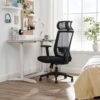 Kontorstol, Skrivebordsstol med net, Ergonomisk computerstol, 360° drejelig, Låsbar, Sort - Billede 3