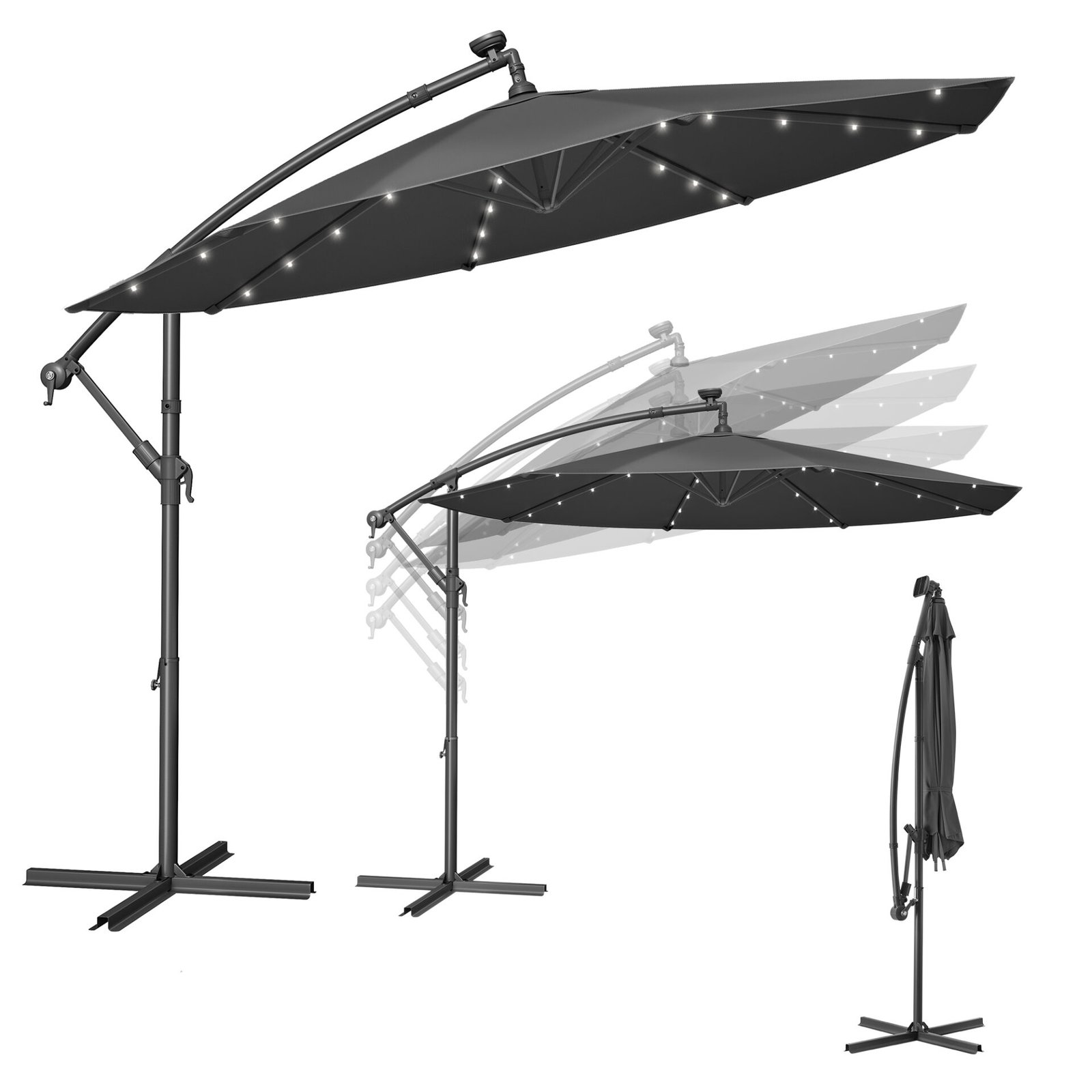 Haveparasol med solcelledrevne LED-lys, 3 m 1 Haveparasol med solcelledrevne LED