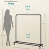SONGMICS Clothes Rack, Garment Rack on Wheels, Coat Rack, 2 Lockable Wheels, Bedroom, Holds up to 50 kg, 38 x 110 x 141.5 cm, Ink Black HSR016BH01 - Billede 5