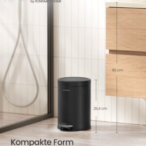 Badeværelsesspand, 0,8 gallon (3 l) ståltoiletspand med soft-close låg, blæksort