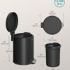 Badeværelsesspand, 6 liters stålspand til toilettet, indvendig spand, til affald, soveværelse, blæksort - Billede 7